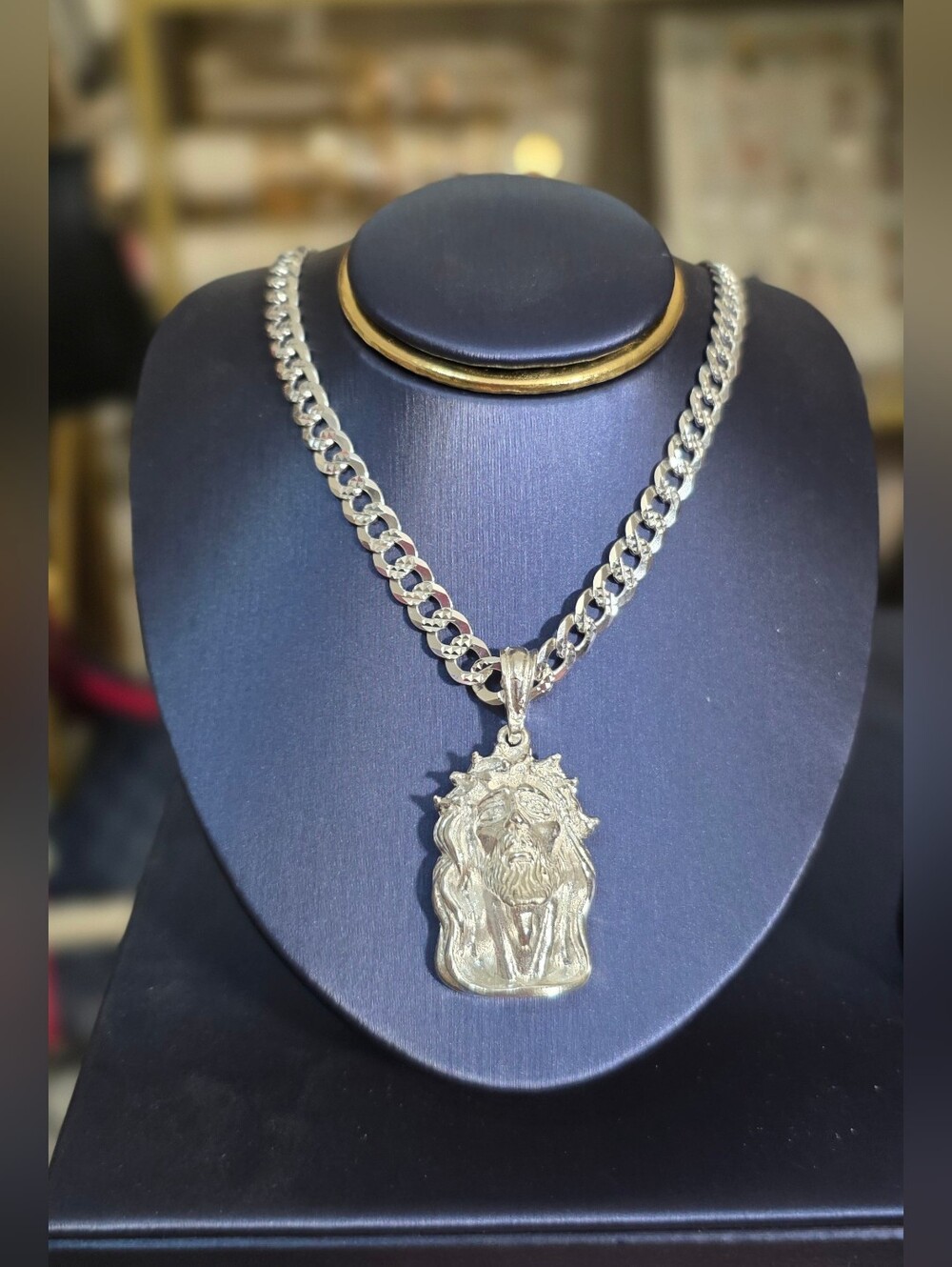 Solid 6MM Diamond Cut Cuban Chain Sterling Silver Christ Pendant